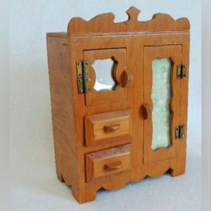 Vintage Handcrafted Cottage style DOLL WARDROBE ARMOIRE .. 7" Tall